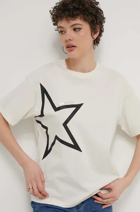 Bavlnené tričko Converse dámsky, béžová farba