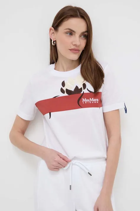 Βαμβακερό μπλουζάκι Max Mara Leisure γυναικεία, χρώμα: άσπρο