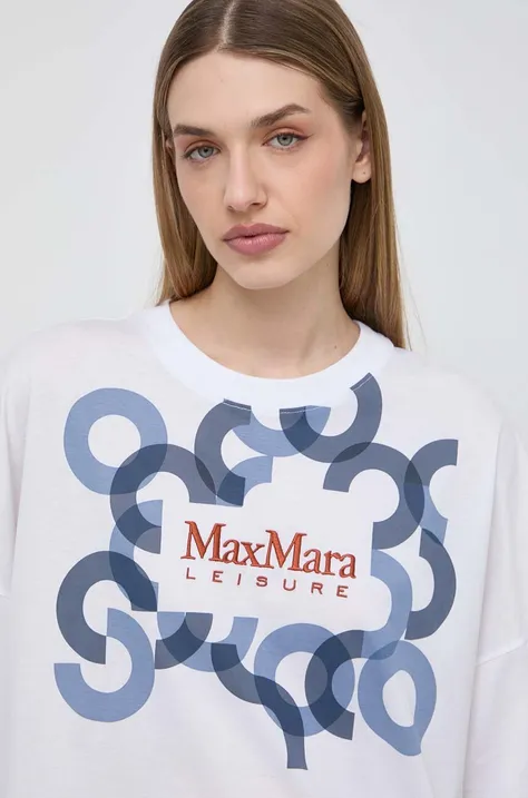 Bombažna kratka majica Max Mara Leisure ženski, bela barva