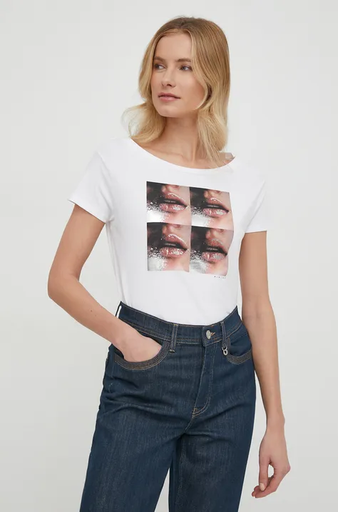 Βαμβακερό μπλουζάκι Sisley γυναικεία, χρώμα: άσπρο
