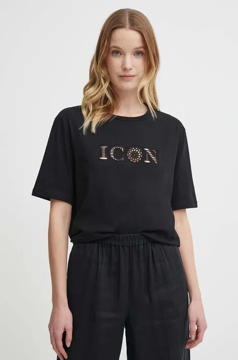 Bombažna kratka majica Sisley ženski, črna barva