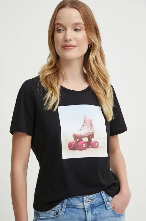 Sisley t-shirt bawełniany damski kolor czarny