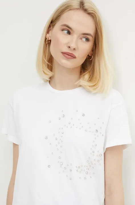 Bavlnené tričko Sisley dámsky, biela farba