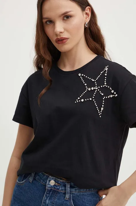 Βαμβακερό μπλουζάκι Sisley γυναικεία, χρώμα: μαύρο