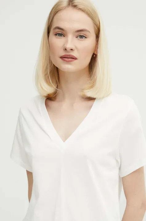Sisley t-shirt bawełniany damski kolor beżowy