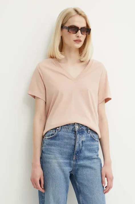 Bavlnené tričko Sisley dámsky, ružová farba