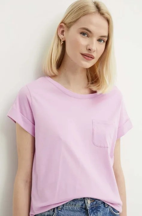 Bombažna kratka majica Sisley ženski, roza barva