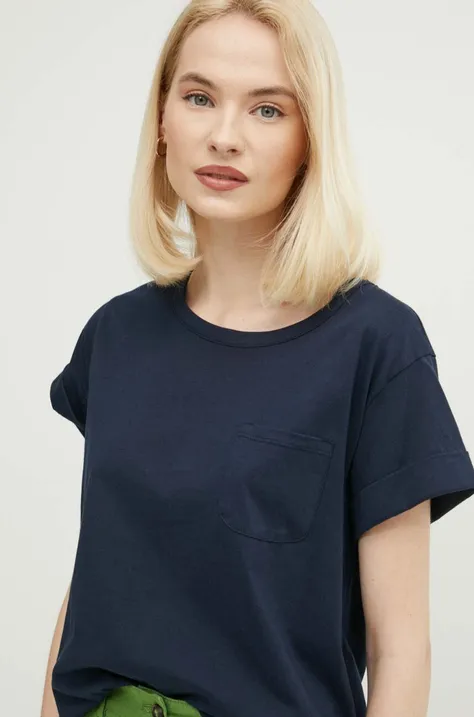 Pamučna majica Sisley za žene, boja: tamno plava