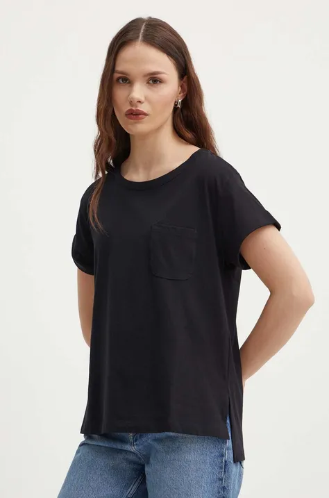 Bombažna kratka majica Sisley ženski, črna barva
