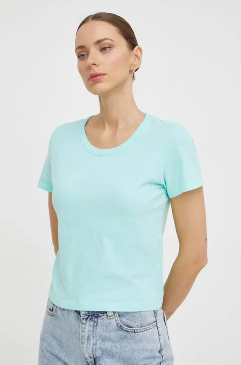 Bombažna kratka majica American Vintage ženski, turkizna barva