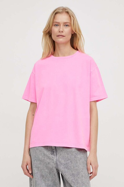 Bombažna kratka majica American Vintage T-SHIRT DROIT MC COL ROND ženska, roza barva FIZ02AE24