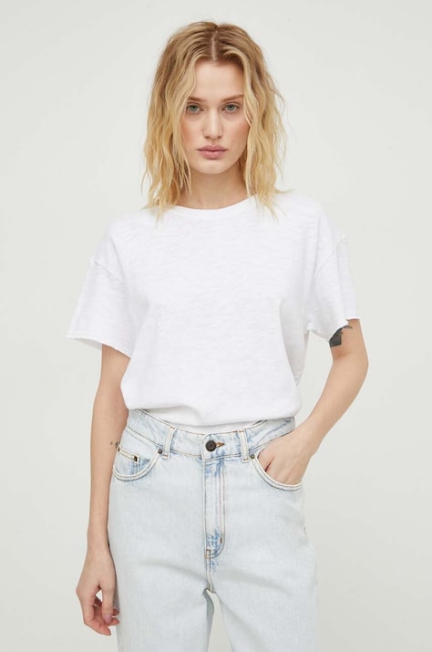 Памучна тениска American Vintage T-SHIRT MC COL ROND в бяло SON02FGE24