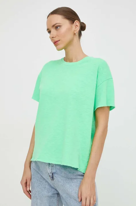 Βαμβακερό μπλουζάκι American Vintage T-SHIRT MC COL ROND γυναικεία, χρώμα: πράσινο SON02FGE24