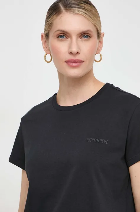 Bavlnené tričko Patrizia Pepe dámsky, čierna farba