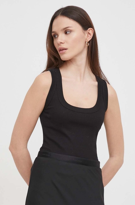 Calvin Klein top din bumbac culoarea negru