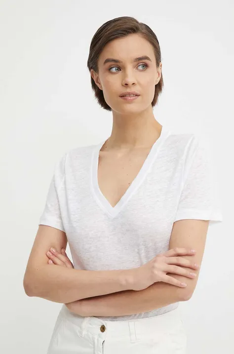 Ľanové tričko Calvin Klein biela farba,K20K207261