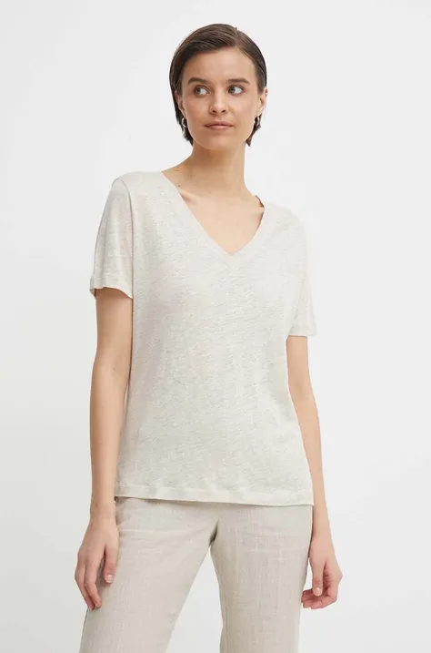 Ľanové tričko Calvin Klein béžová farba,K20K207261