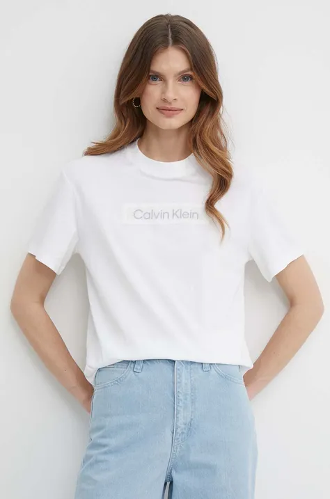 Bombažna kratka majica Calvin Klein ženska, bela barva, K20K206638