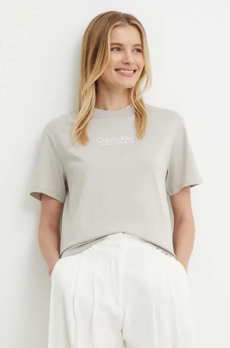 Bombažna kratka majica Calvin Klein ženska, siva barva, K20K207005