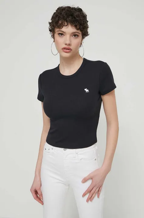 Kratka majica Abercrombie & Fitch ženski, črna barva