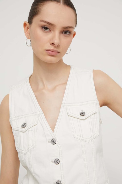 Rifľová vesta Abercrombie & Fitch béžová farba, jednoradová