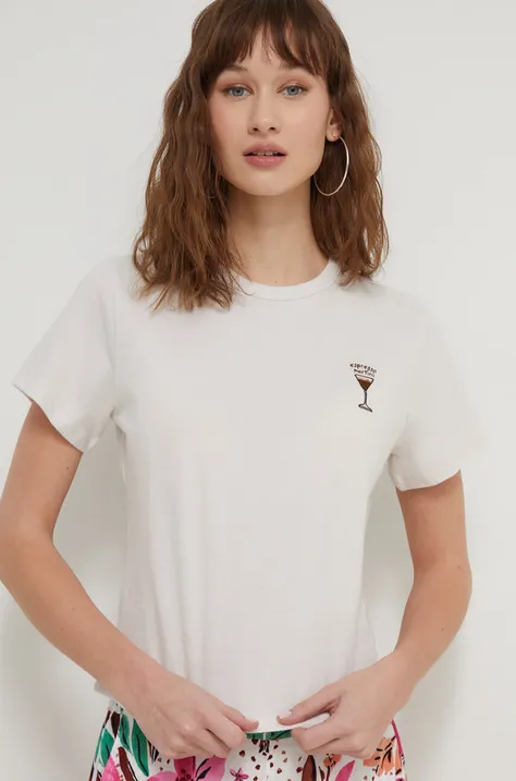 Βαμβακερό μπλουζάκι Abercrombie & Fitch γυναικεία, χρώμα: μπεζ
