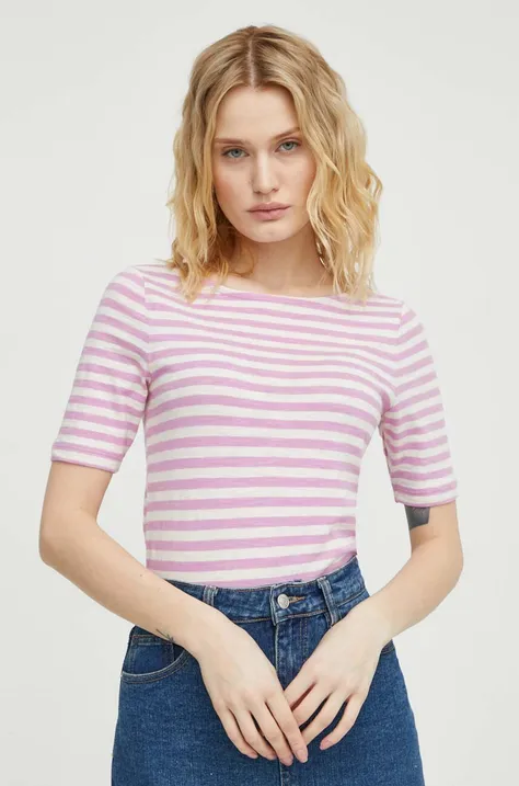 Βαμβακερό μπλουζάκι Marc O'Polo γυναικεία, χρώμα: ροζ 402219651333