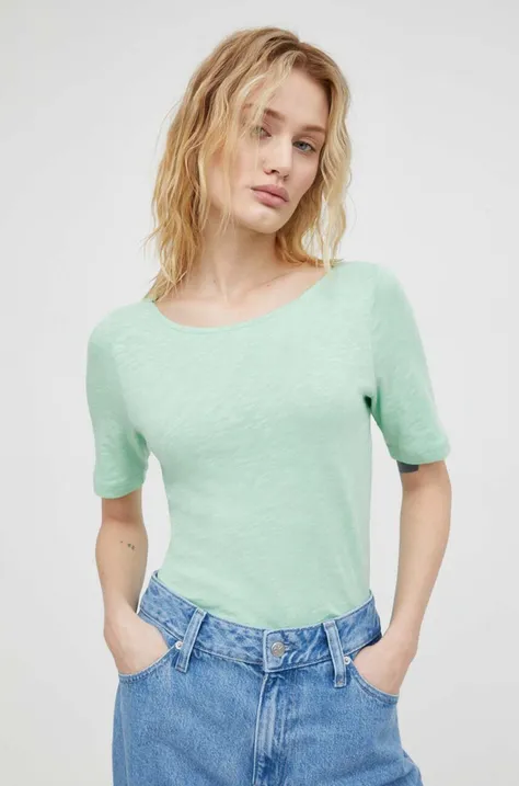 Bombažna kratka majica Marc O'Polo ženski, zelena barva