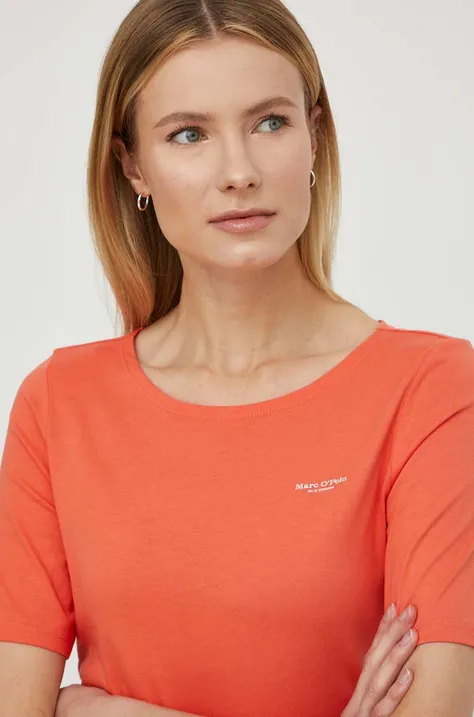 Bombažna kratka majica Marc O'Polo ženski, oranžna barva