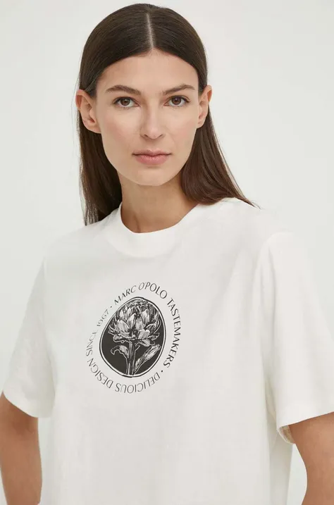 Βαμβακερό μπλουζάκι Marc O'Polo γυναικεία, χρώμα: άσπρο