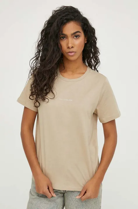 Βαμβακερό μπλουζάκι Marc O'Polo γυναικεία, χρώμα: μπεζ