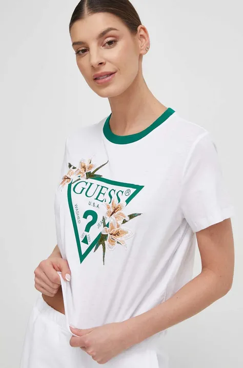 Majica kratkih rukava Guess za žene, boja: bijela