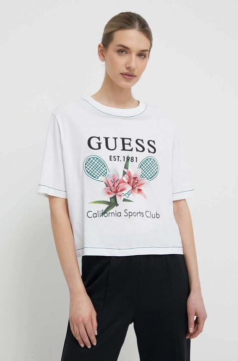 Хлопковая футболка Guess женский цвет белый