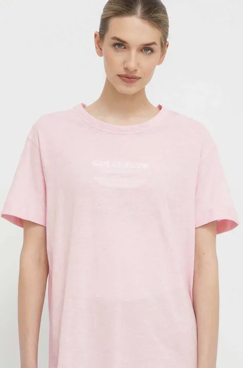 Bavlnené tričko Guess LEAH dámsky, ružová farba, V4GI05 K8G01