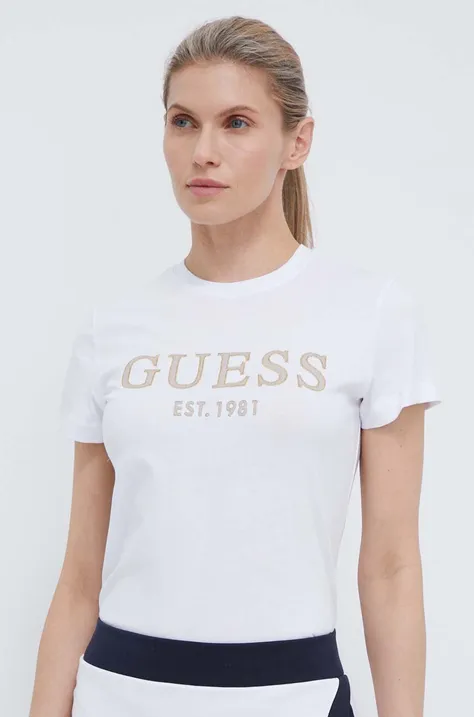 Bavlnené tričko Guess NYRA dámsky, biela farba, V4GI01 I3Z14