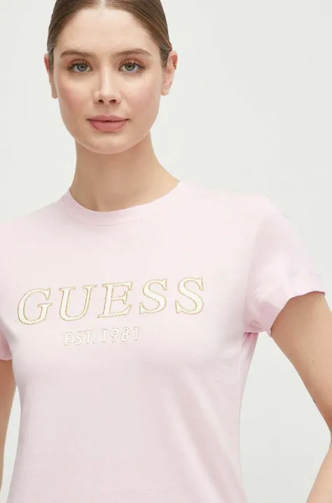 Бавовняна футболка Guess жіночий колір рожевий