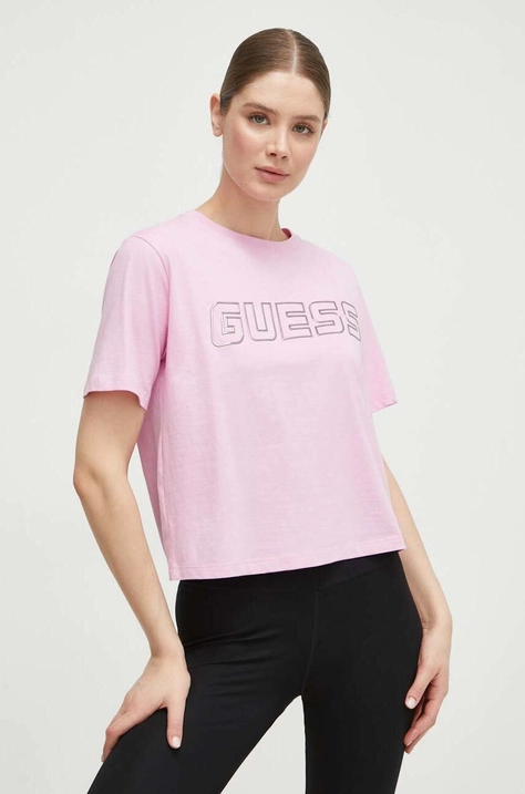 Бавовняна футболка Guess жіночий колір рожевий