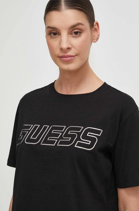 Хлопковая футболка Guess женский цвет чёрный