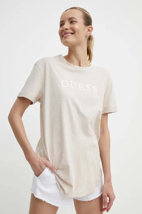 Bavlnené tričko Guess AYLA dámske, béžová farba, V4GI06 K8G01