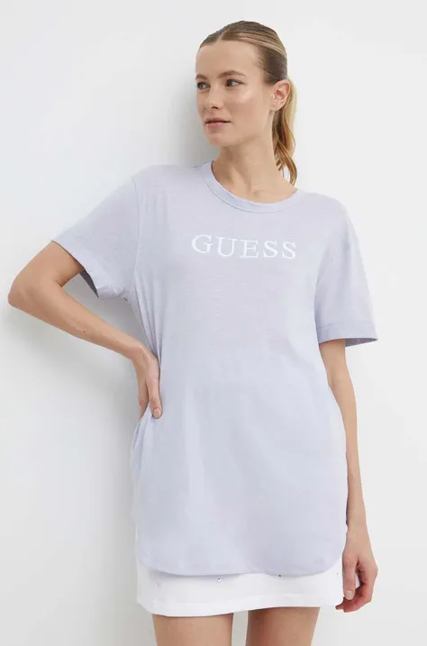 Βαμβακερό μπλουζάκι Guess AYLA γυναικείο, χρώμα: μοβ, V4GI06 K8G01