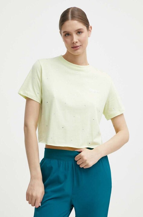 Guess tricou din bumbac SKYLAR femei, culoarea verde, V4GI08 JA914