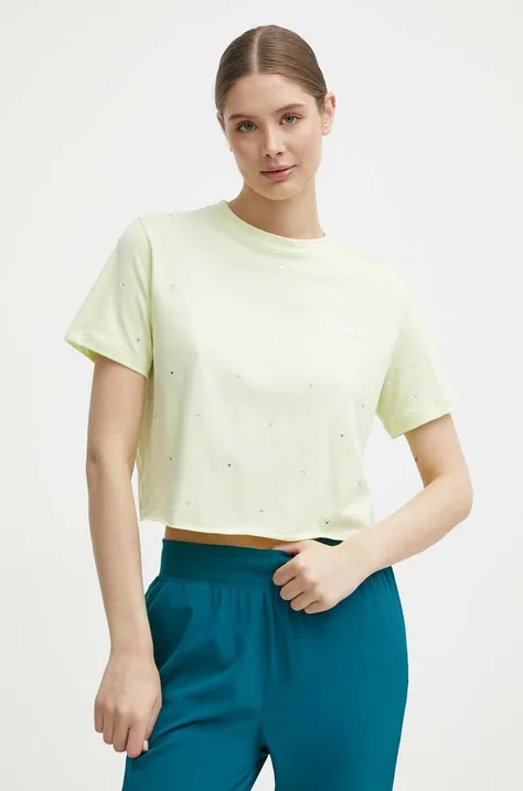 Βαμβακερό μπλουζάκι Guess SKYLAR γυναικείο, χρώμα: πράσινο, V4GI08 JA914
