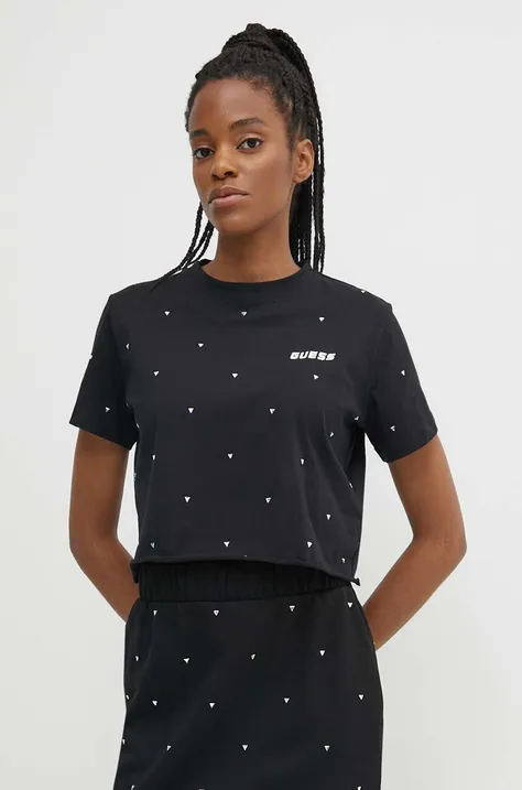 Bombažna kratka majica Guess SKYLAR ženska, črna barva, V4GI08 JA914