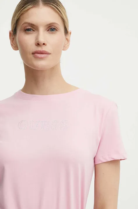Kratka majica Guess SKYLAR ženska, roza barva, V4GI09 J1314