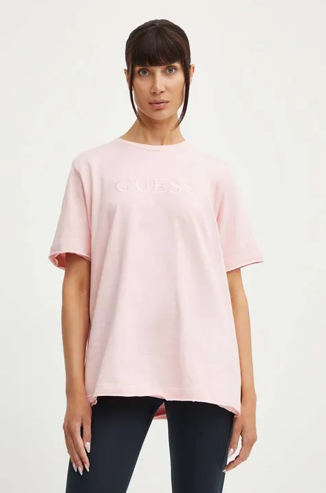 Pamučna majica Guess ATHENA za žene, boja: ružičasta, V4GI12 KC641