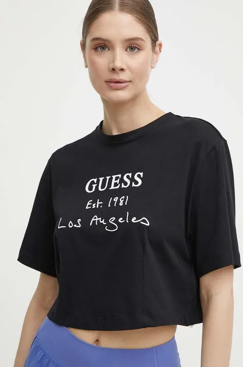Βαμβακερό μπλουζάκι Guess DAKOTA γυναικείο, χρώμα: μαύρο, V4GI13 JA914