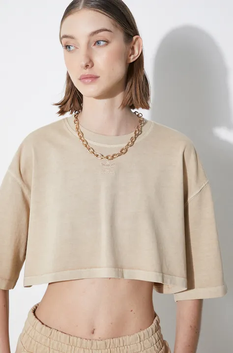 adidas Originals cotton t-shirt Ess+ women’s beige color IR5997