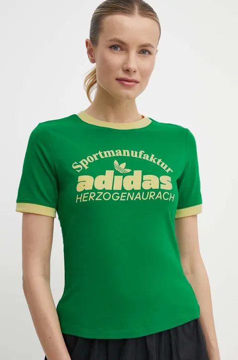 Kratka majica adidas Originals ženska, zelena barva, IR6084