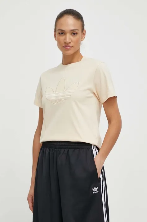 Bombažna kratka majica adidas Originals ženska, bež barva, IS3868