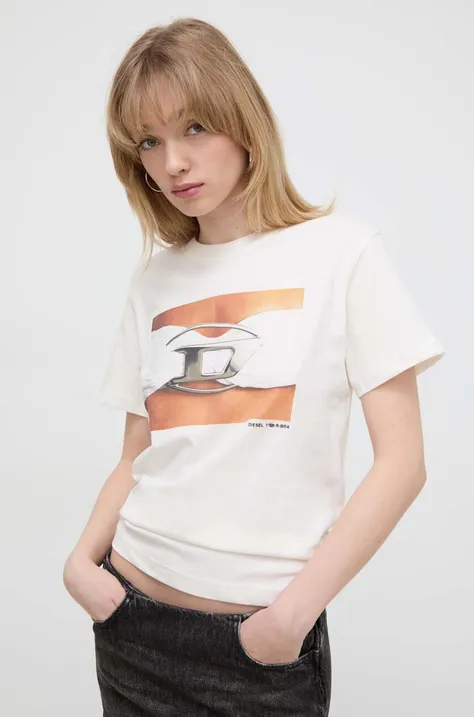 Βαμβακερό μπλουζάκι Diesel γυναικεία, χρώμα: άσπρο